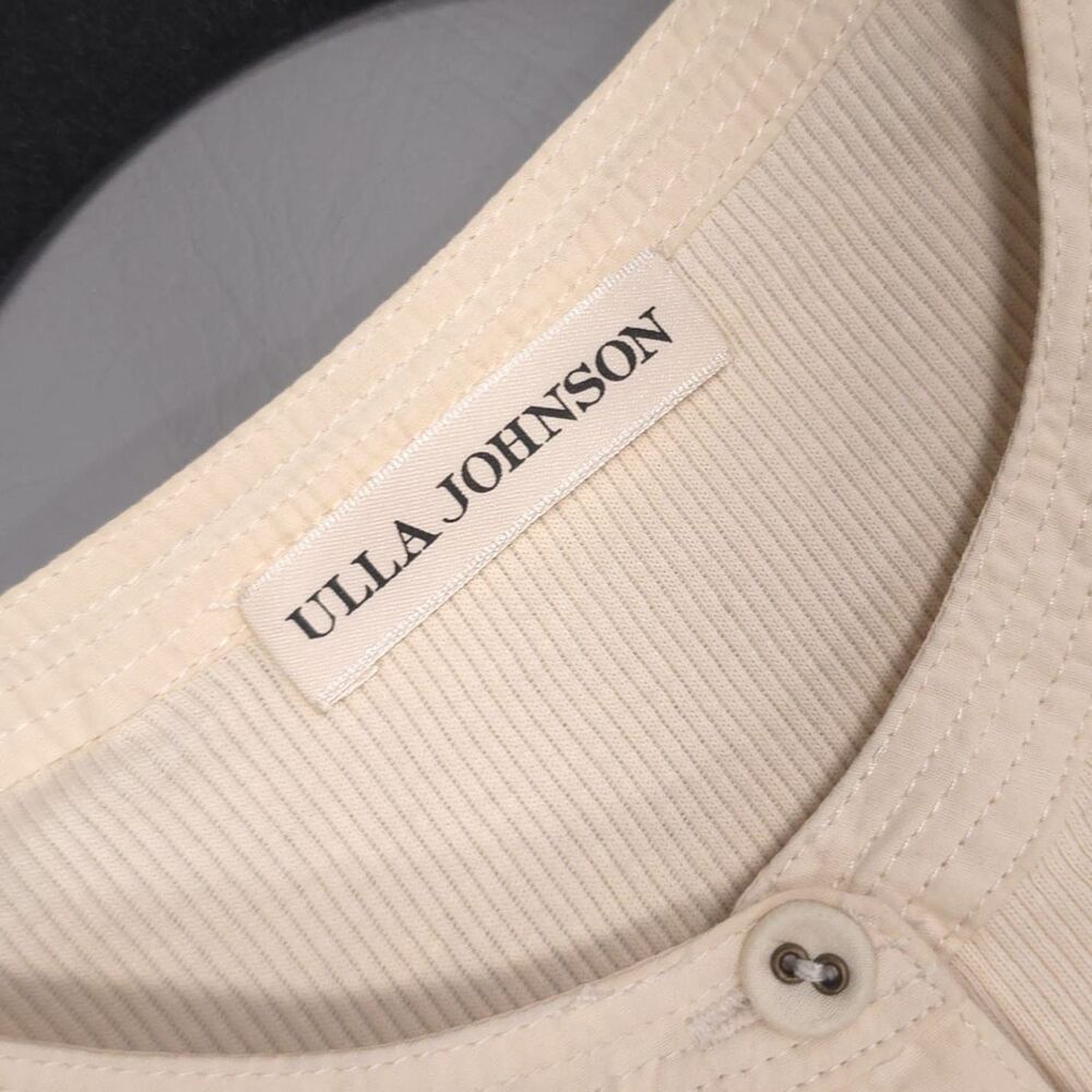 ULLA JOHNSON Iman Top Size P Cream Cotton Poplin Rib Knit Short‎ Puff Sleeves XS - Picture 2 of 16